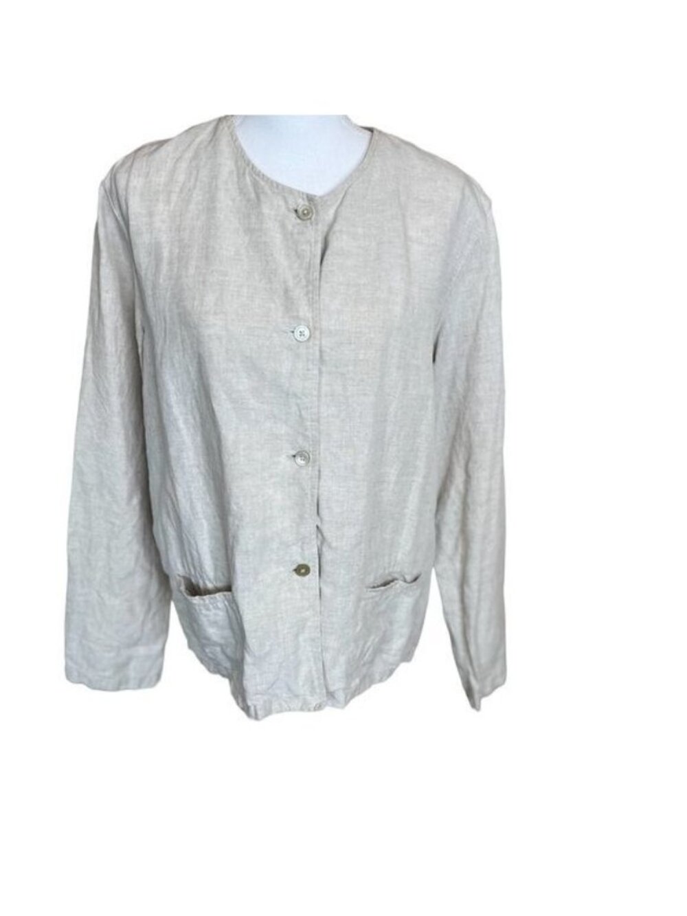 Liz Claiborne Liz Sport Oatmeal Linen Blazer Jacket Cardigan Size XL cottagecore